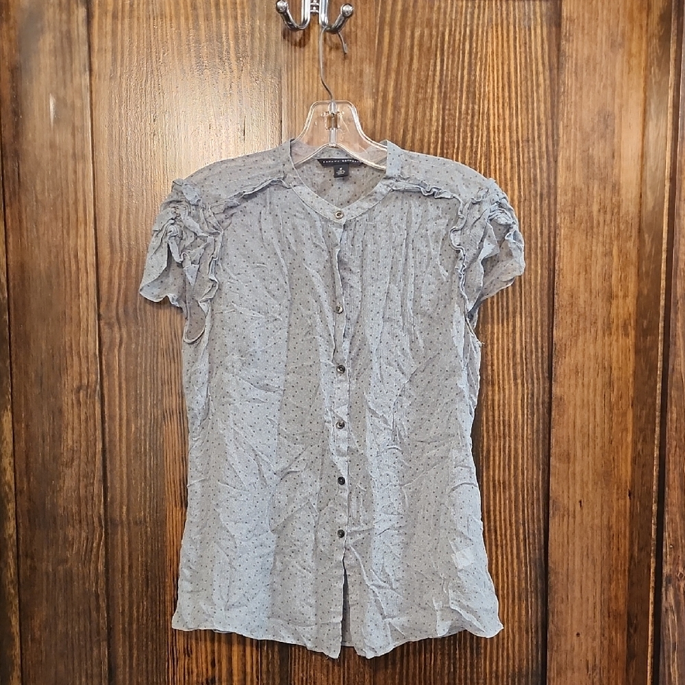 Banana Republic Light Gray Ruffle Sleeve Button-Down Shirt